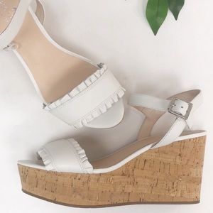 Brand New w/o Tags Kate Spade White Ruffle Cork Wedge Sandals